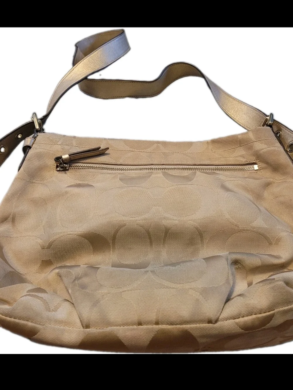 Coach Signature C Jacquard Shoulder Bag & Black Wallet Set Beige Tan